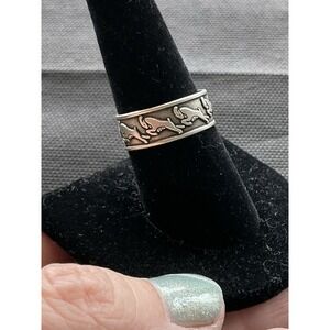 925 Sterling Silver Ring Band Jumping Rams Aries Zodiac Sign Size 8.5 Vintage